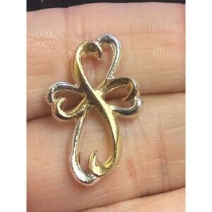 Two Tone Silver Gold Heart Infinity Cross Lapel Pin Religious Jewelry Hallmarked